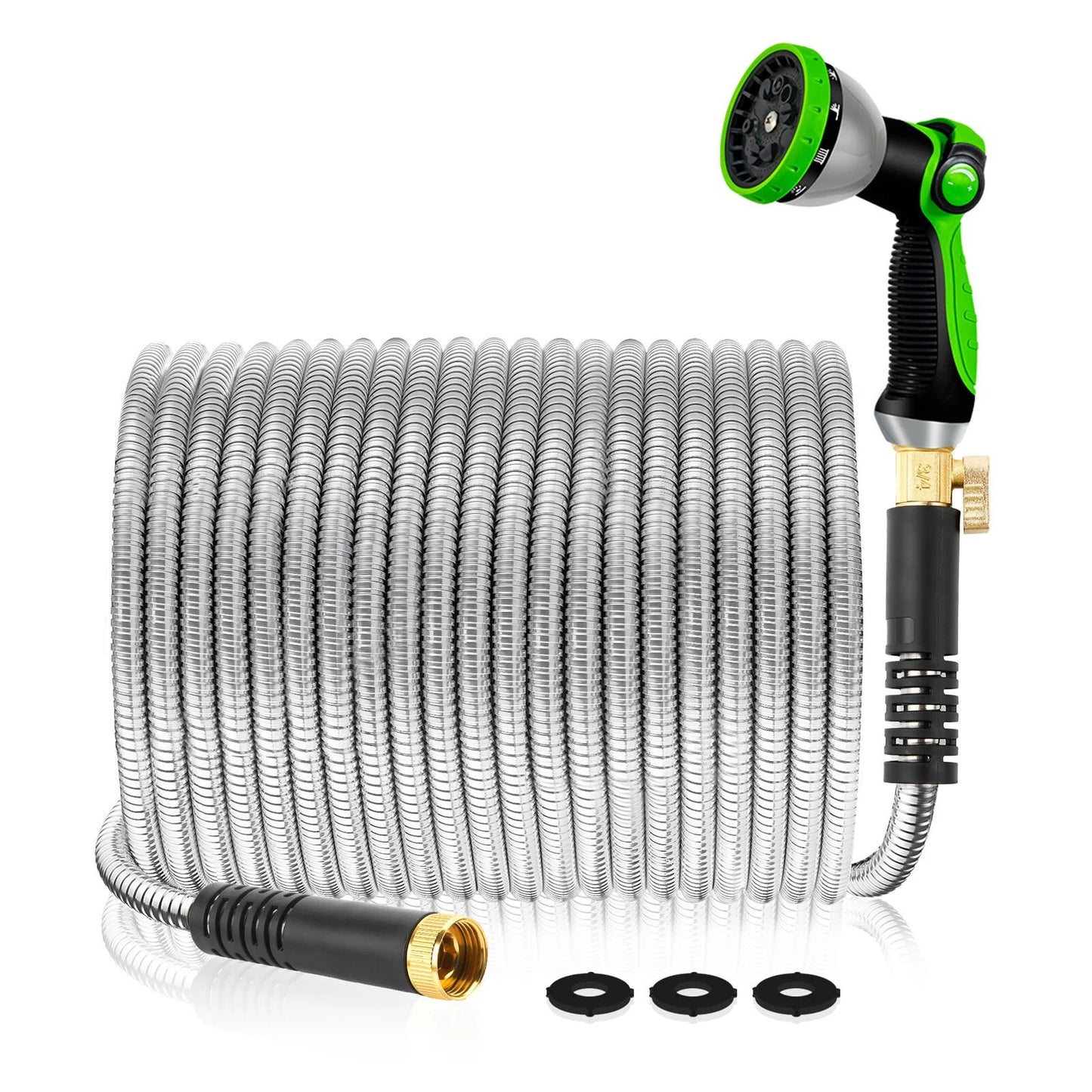 100FT 50FT Stainless Steel Garden Hose Kink-Free & No-Leak Flexible Outdoor Water Pipe with 10 Functions Adjustable Spray Nozzle