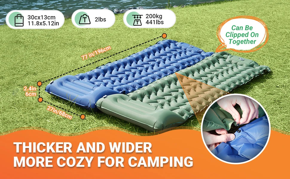 KingCamp Self Inflating Sleeping Pad, Ultralight Inflatable Sleeping Mat With Pillow Built-in Foot Pump For Hiking, Traveling