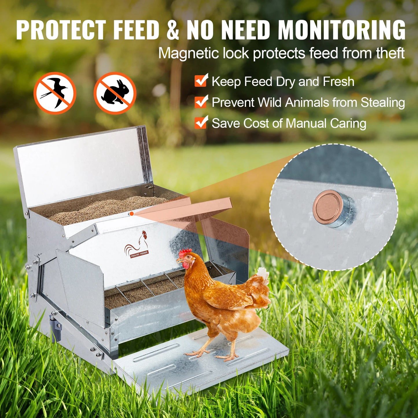 SucceBuy Automatic Chicken Feeder 25 lbs Capacity Feeds 10 Chickens up to 11 Days Galvanized Steel Poultry Feeder