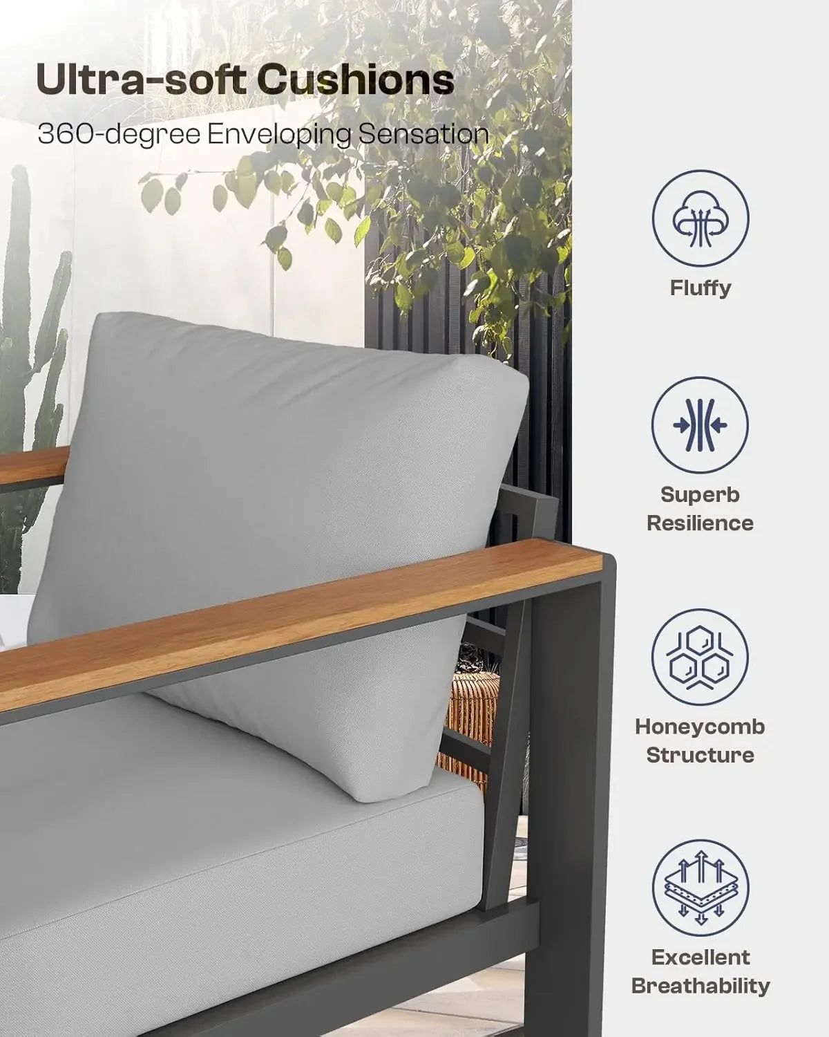 Aluminum Outdoor Patio Furniture Set with Coffee Table, Conversation Sets , Patio Sectional Set for Porch, Balcony, Deck, Gray