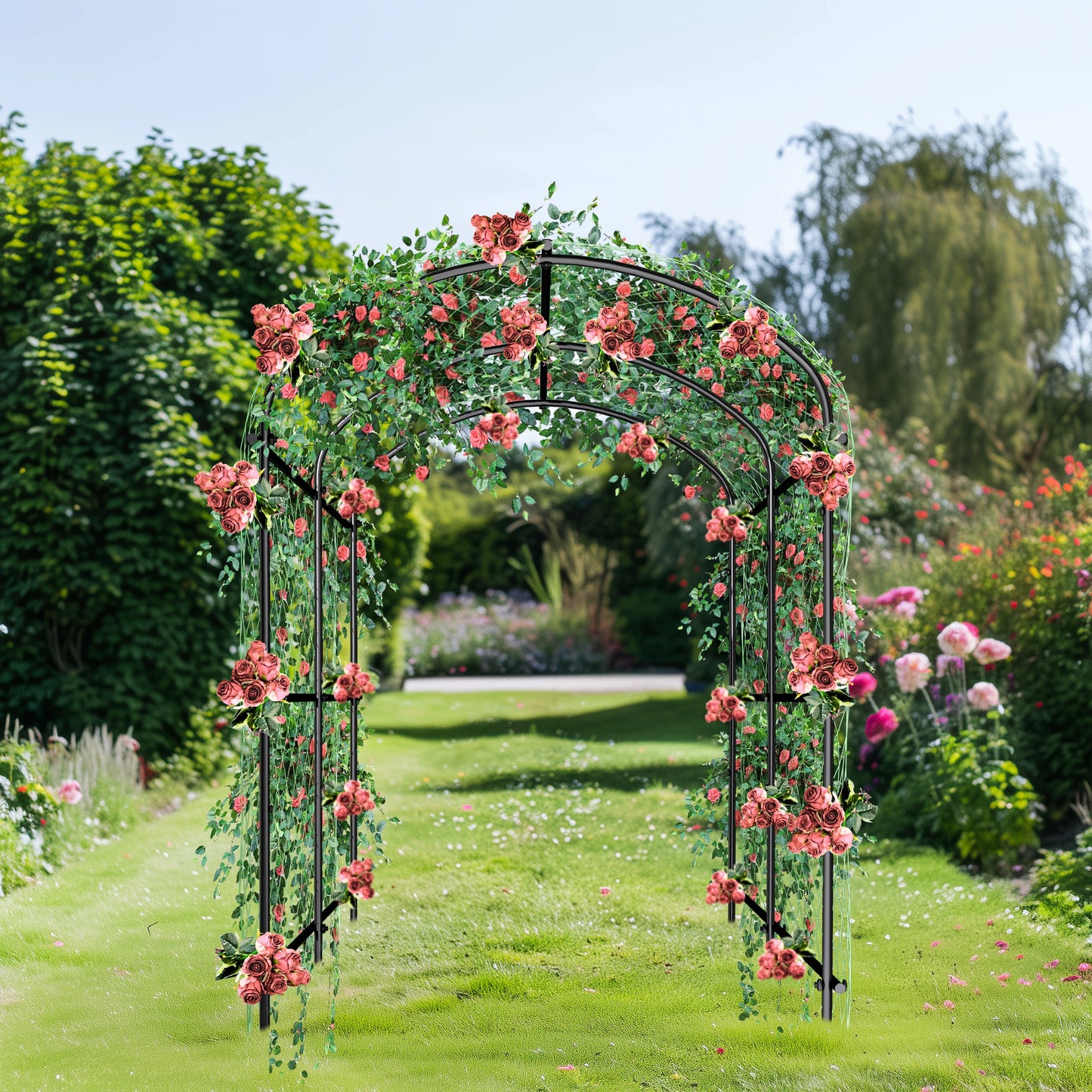 Garden Arch Trellis for Climbing Plants Outdoor, Tall Walkway Metal Archway Arbor Tunnel Large for Vegetables Plant Cucumber