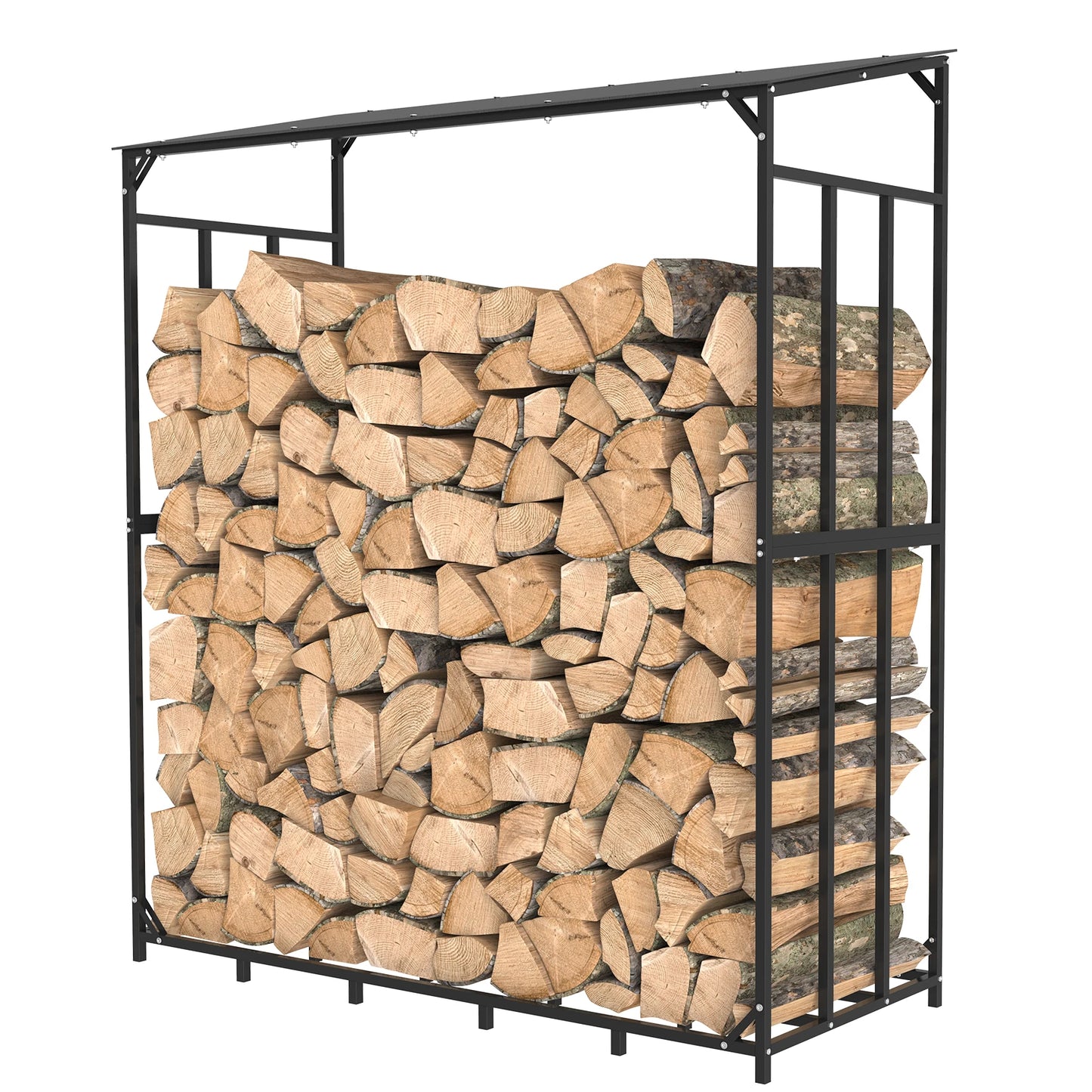 Heavy Duty Outdoor Firewood Storage Log Rack Metal Firewood Stand with Top Cover