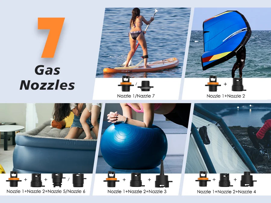 AIRBANK SUP Electric Air Pump with Battery 7800 mAh 20 PSI Max Rechargeable 12 V DC Car Connection Pump for Boards, Surf Kite