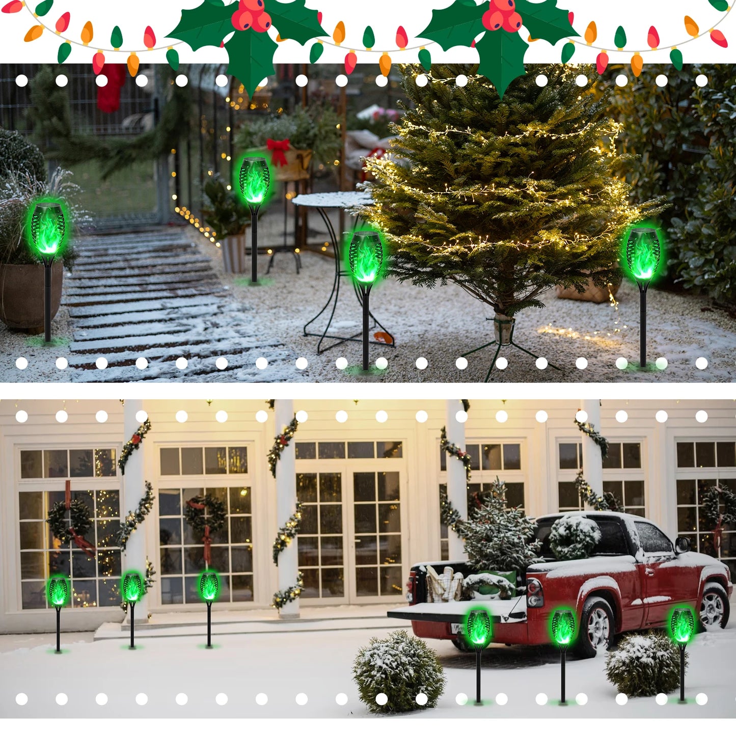 Green Solar Flame Light Outdoor with Flickering Flame Waterproof Lawn Ground Inserted Landscape for Garden Decorations Yard Pati