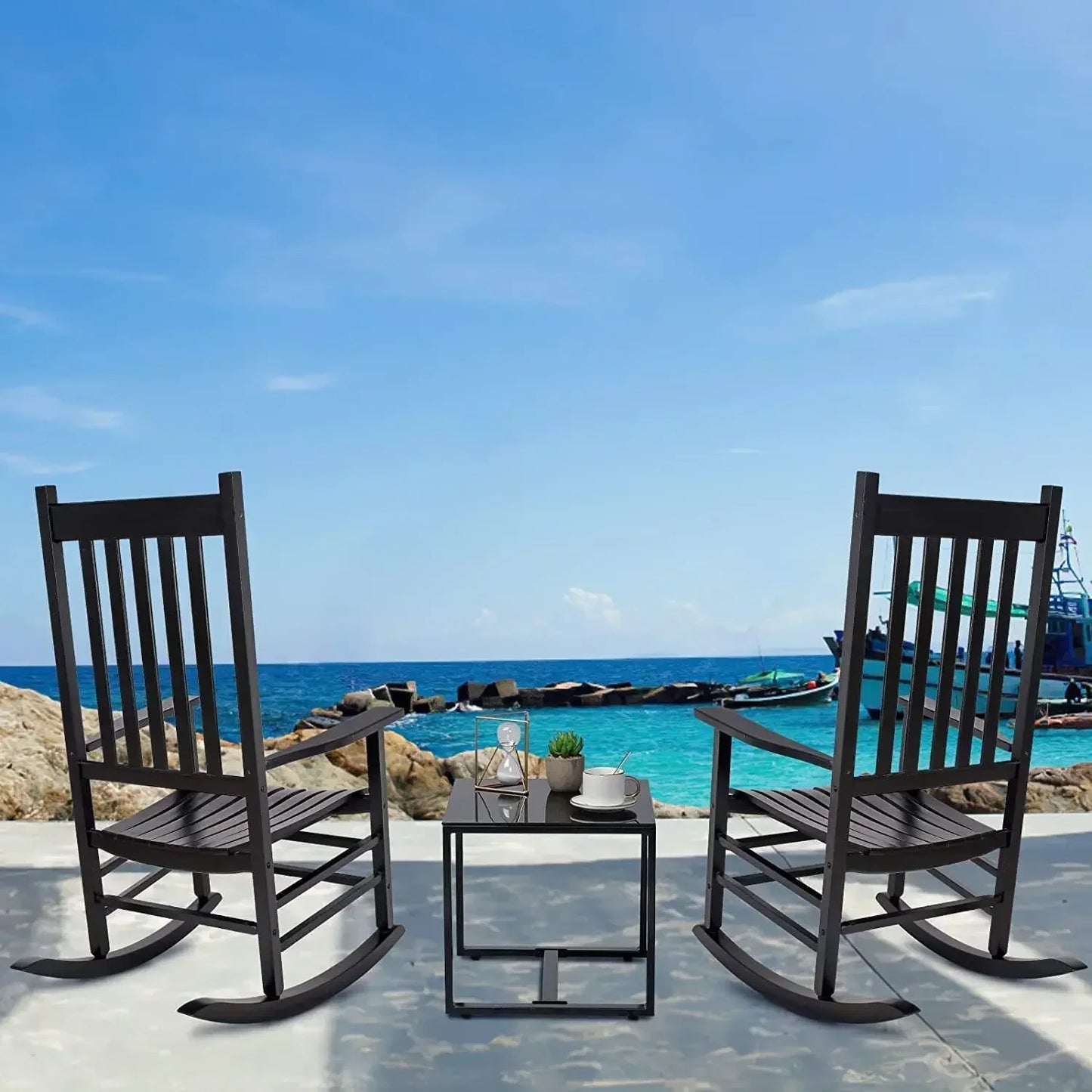 Homfa Wooden Rocking Chair Large Porch Rocker Furniture for Bedroom Living Room,Garden Chairs,Balcony Chairs Patio Adults