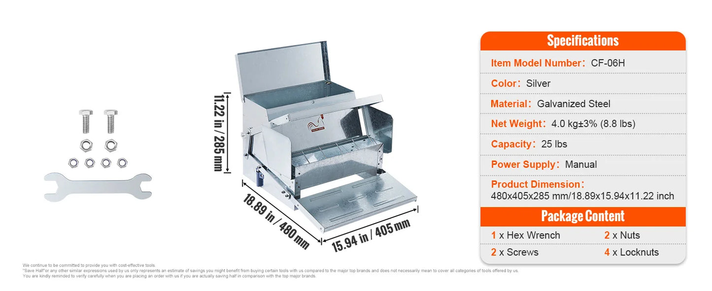 SucceBuy Automatic Chicken Feeder 25 lbs Capacity Feeds 10 Chickens up to 11 Days Galvanized Steel Poultry Feeder