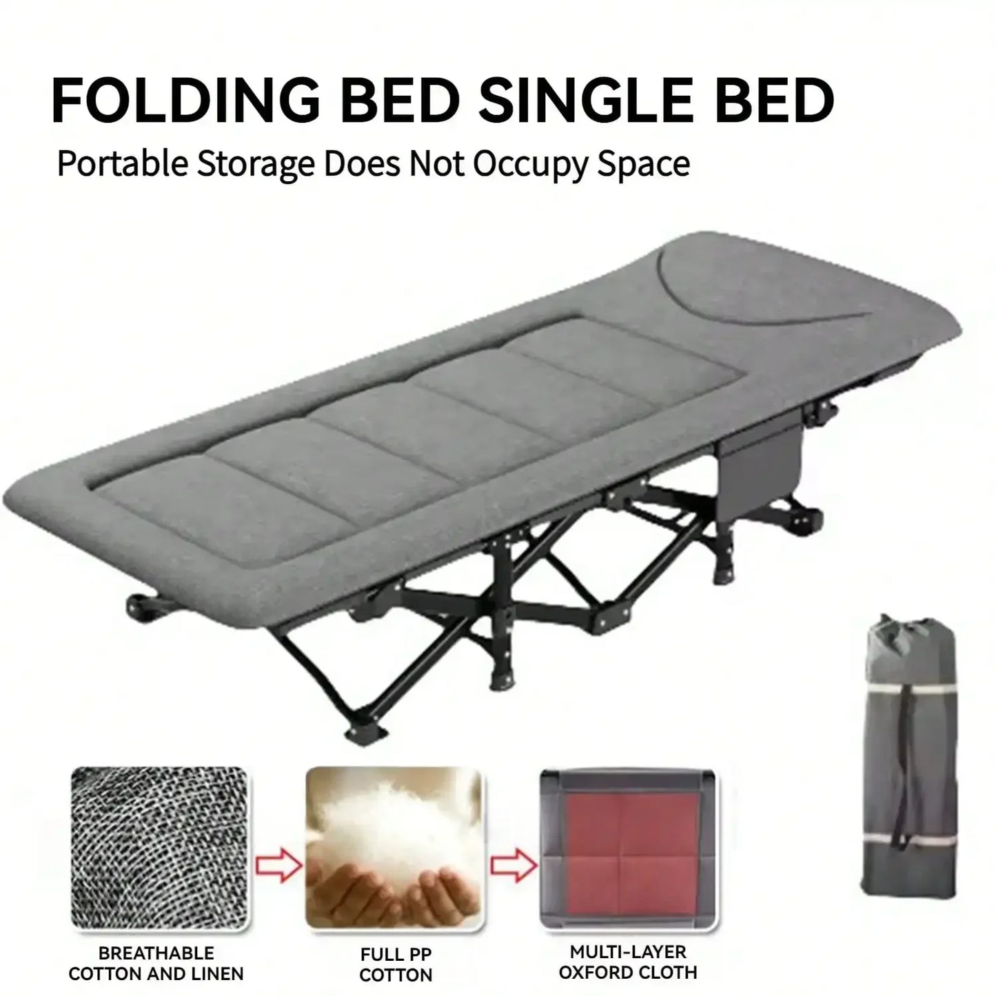 Premium Portable Thick Pad Sleeping Camping Cot Folding Heavy Duty Adult Travel Cot with Side Pockets, Perfect for Hiking