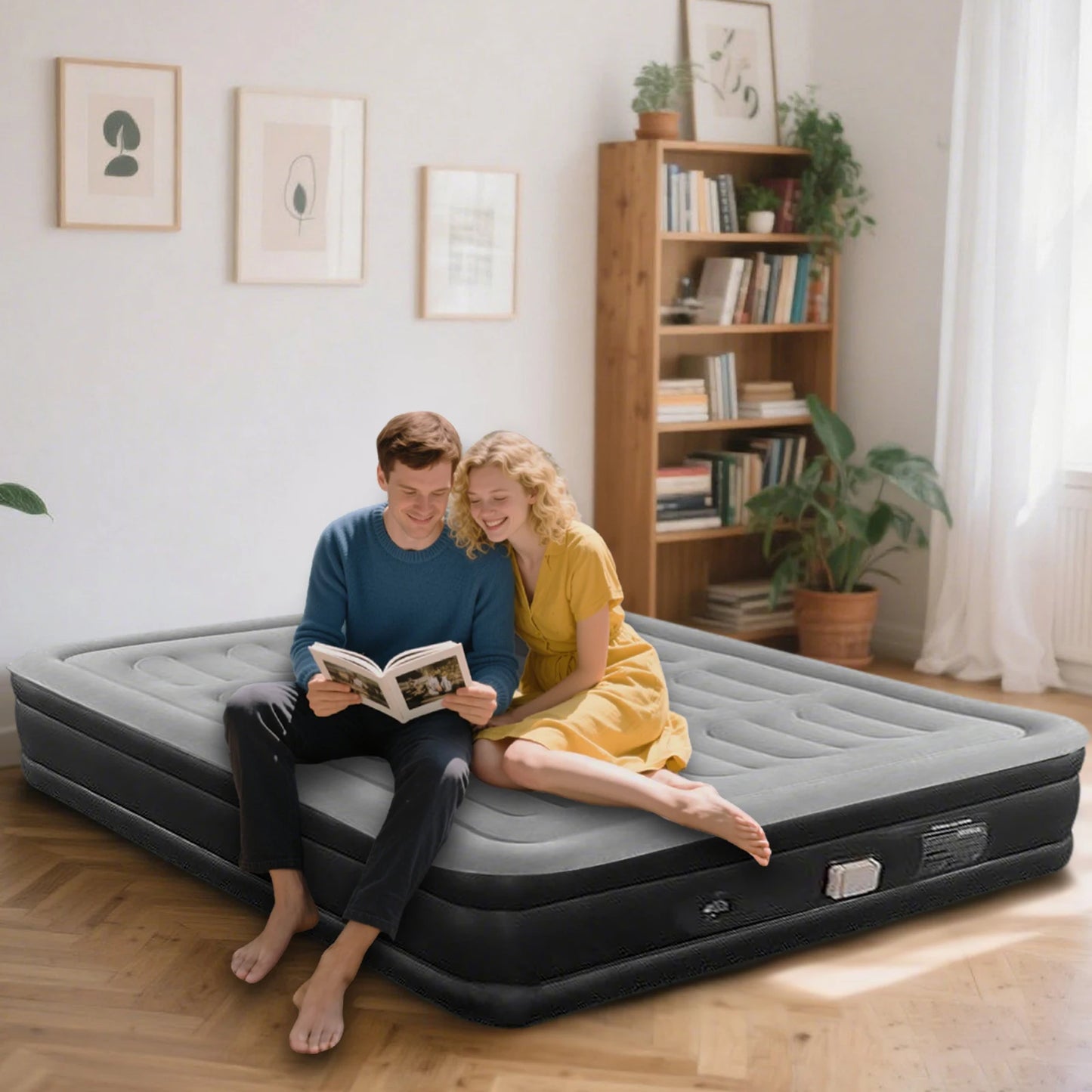 Foldable Inflatable Mattress Antileak Thicken Sleeping Bed Mat Soft Flocked Top Air Mattress With Electric Air Pump Camping Bed
