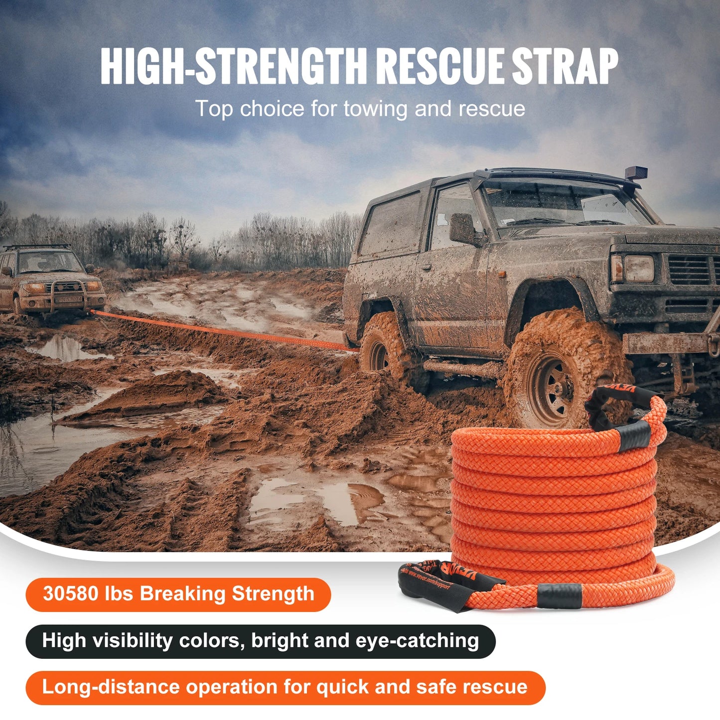 SucceBuy 20/30ft Car Towing Rope Off Road Snatch Tow Strap Rescue Recovery Resistant Which Rope for Jeep Car Truck ATV Tractor